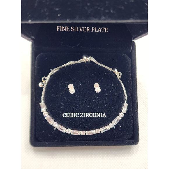BRACELET AND EARRINGS-DANECRAFT-Cubic Zirconia-Fine Silver Plate-In Box - Picture 2 of 9